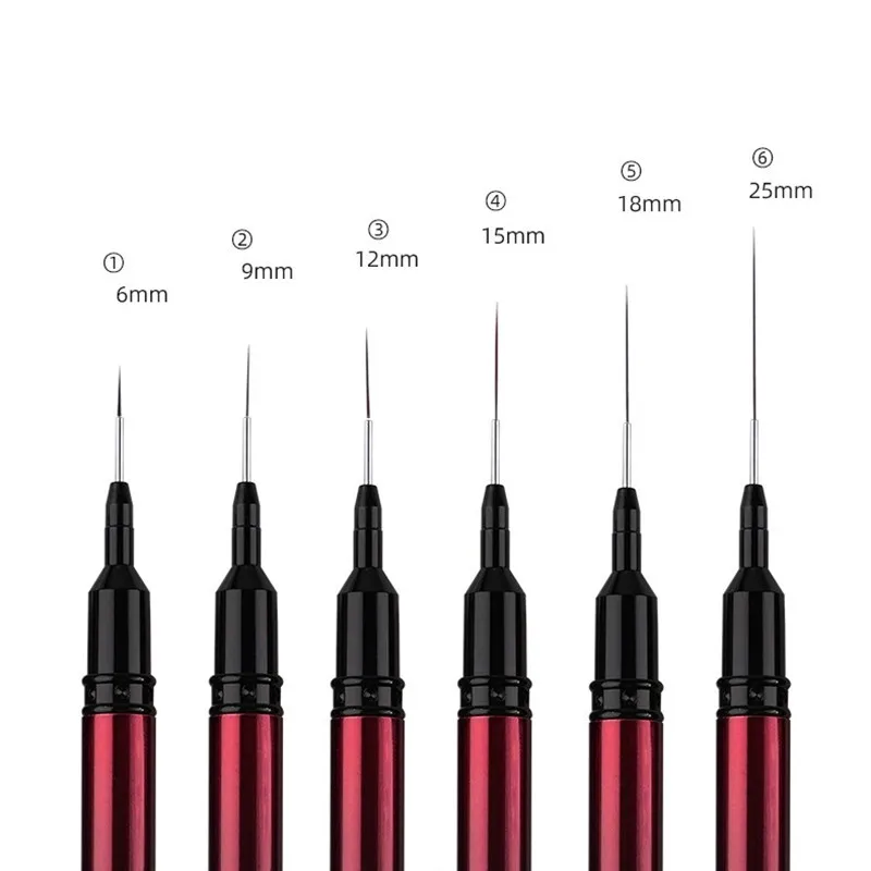1/6 قطعة 6/9/12/15/18/25 مللي متر مسمار الفن بطانة فرش هلام فرشاة الأظافر هلام مسمار البولندية اللوحة فرشاة الرسم مسمار الفن تصميم فرشاة القلم #2