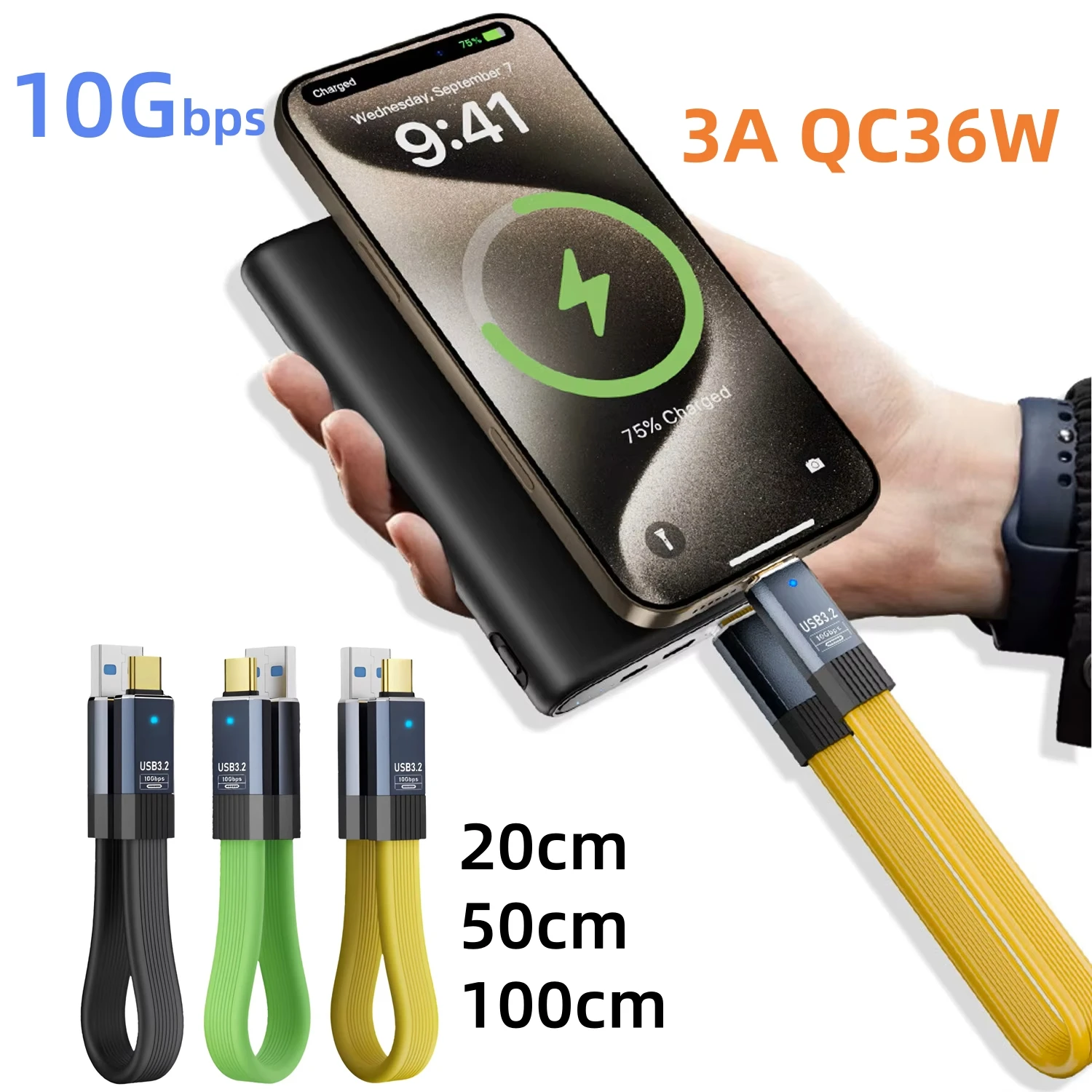 

USB 3.2 Type-A to Type-C Charger Cable QC3.0 36W Fast Charge Smartphones/Tablets,​ 10Gbps Data Sync for Laptop External SSDs