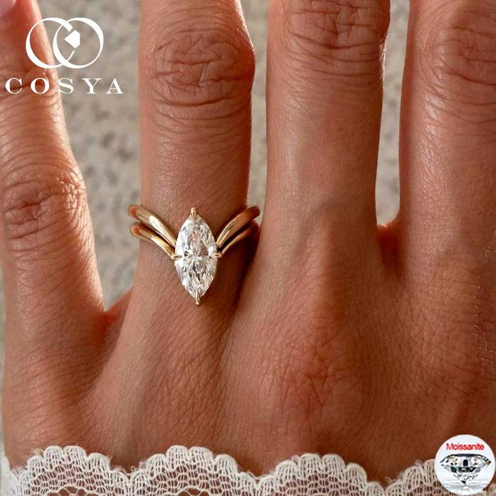 

COSYA 1-3CT комплект колец с муассанитом огранки маркизы S925, серебро, 18-каратное золото, обручальное кольцо с бриллиантами в лаборатории для женщин и мужчин, ювелирные украшения