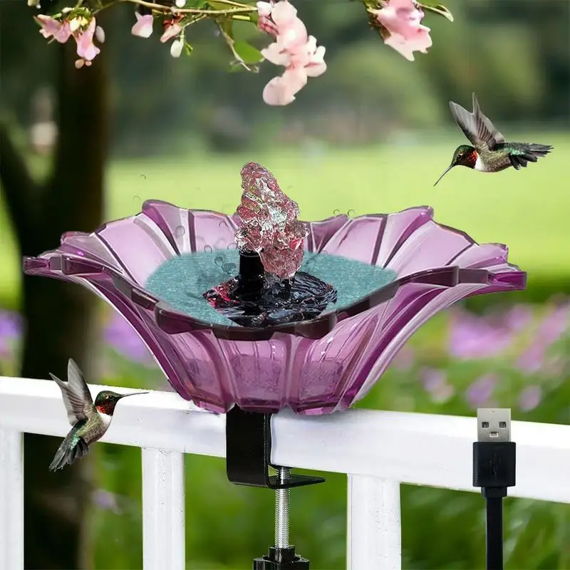 Outdoor Railing Bird Bath USB Deck Mounted Railing Birdbath Metal Bird Bath Detachable Adjustable With Fountain Garden