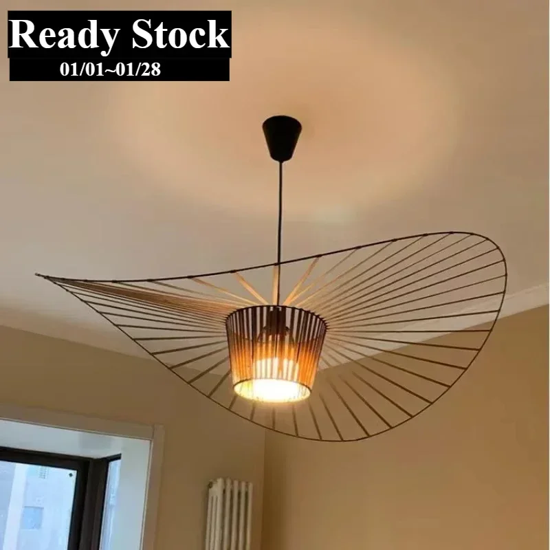 Nordic Modern Designer Artistic Creativity Straw Hat LED Chandelier Retro Bedroom Dining Room Indoor Decoration Lighting Fixture