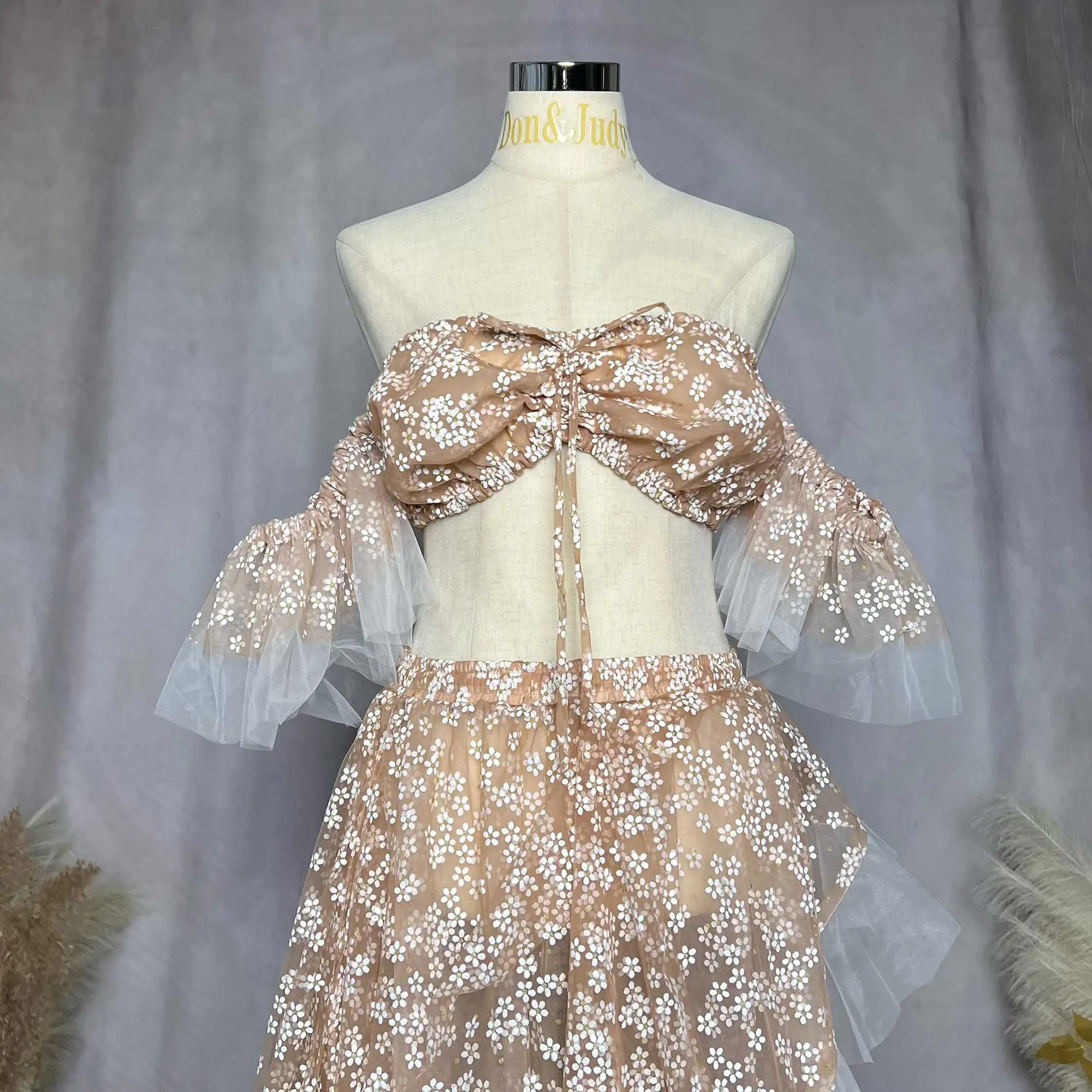 Robe de douche de bébé pour femme enceinte, vêtements élégants en tulle imprimé, épaules dénudées, ensemble deux pièces, photo, nouveau, 2024