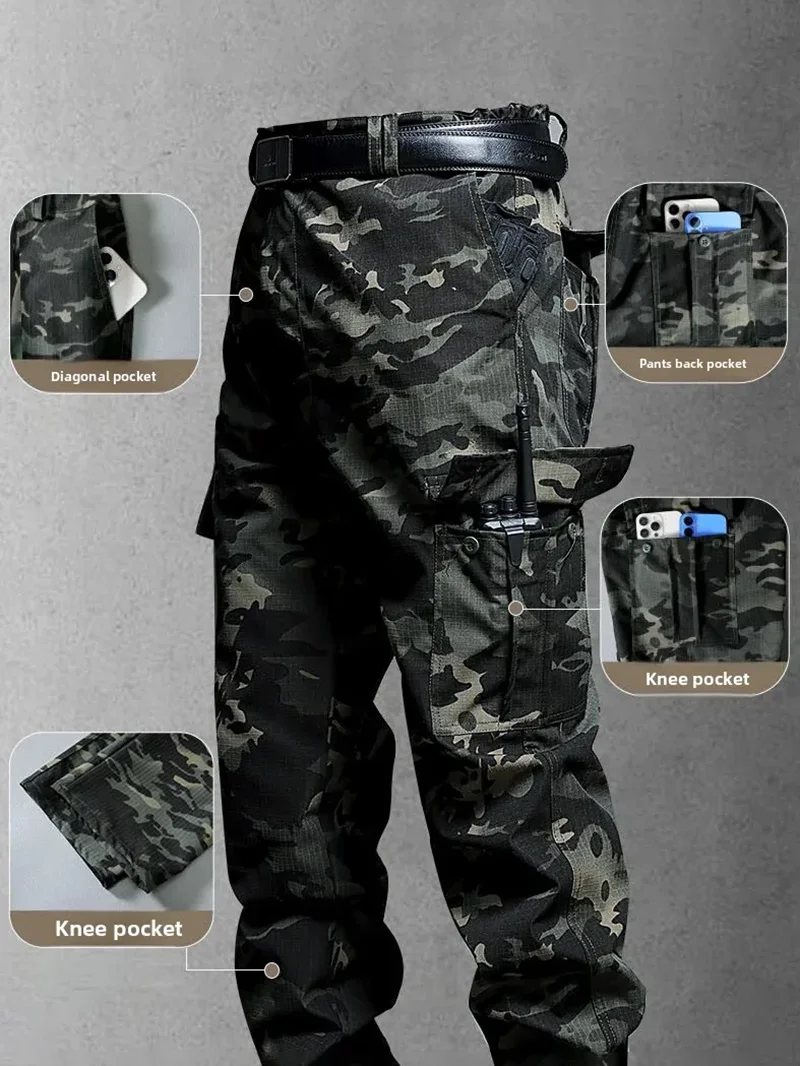 Verschleißfeste Cargohose für Herren, lässige Arbeitshose, Stretch-Hose, atmungsaktiv, mit mehreren Taschen, für den Außenbereich, wasserdicht, für Training, Wandern, für Herren – Detail 2