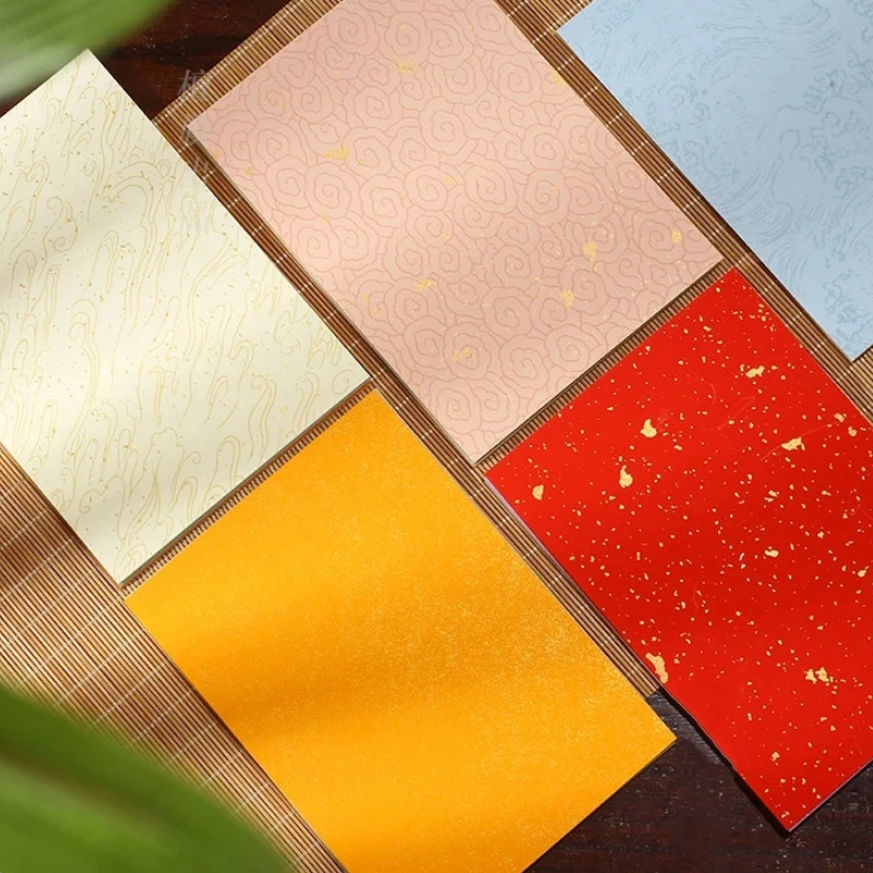 Xuan Paper Chinese Rice Paper Thick Wax Dyed Xuan Soft Card Semi Raw Semi Ripe Gold Speckled Calligraphy Painting Art Supplies
