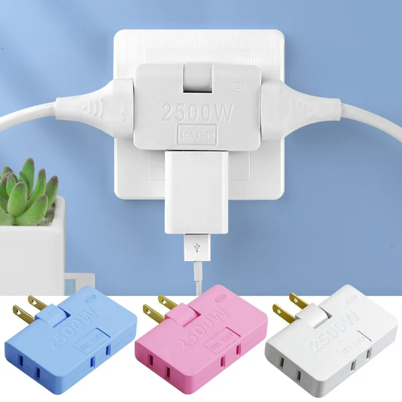 Rotatable Socket Converter US Plug Extender 2500W 180 Degree Power Adapter Wall Outlet Splitter for Home Office Travel Adapters