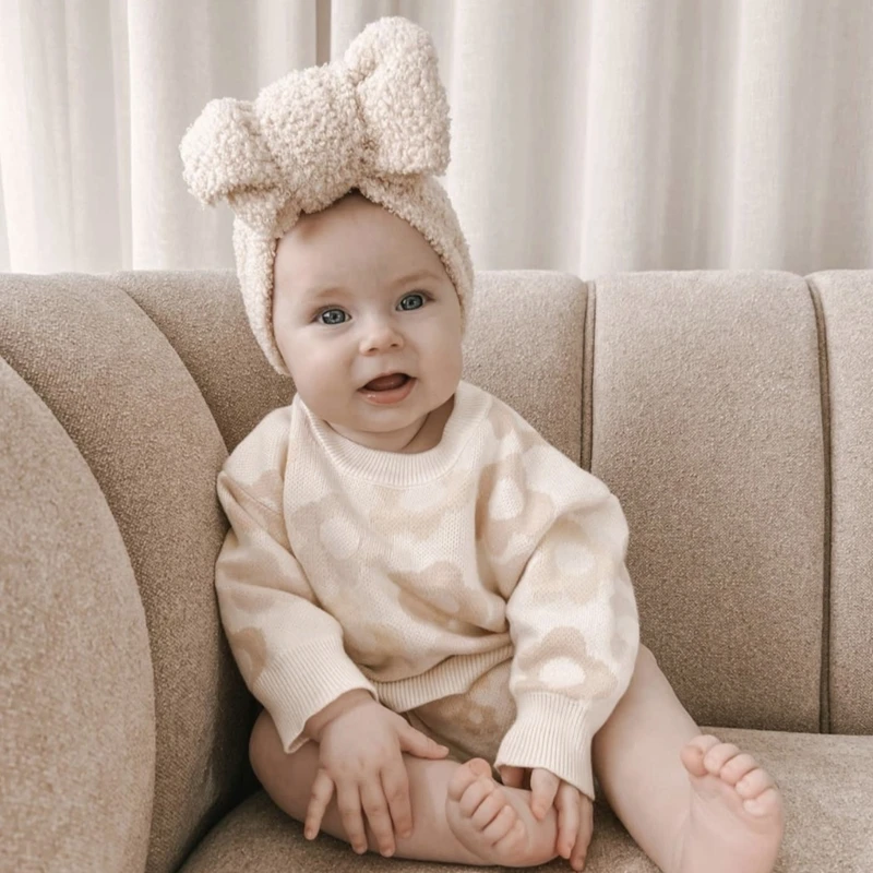 Baby Headband Autumn Winter Thicken Newborn Hair Band Lamb Velvet Large Bow Double Layered Children\'s Headwear Hair Accessory