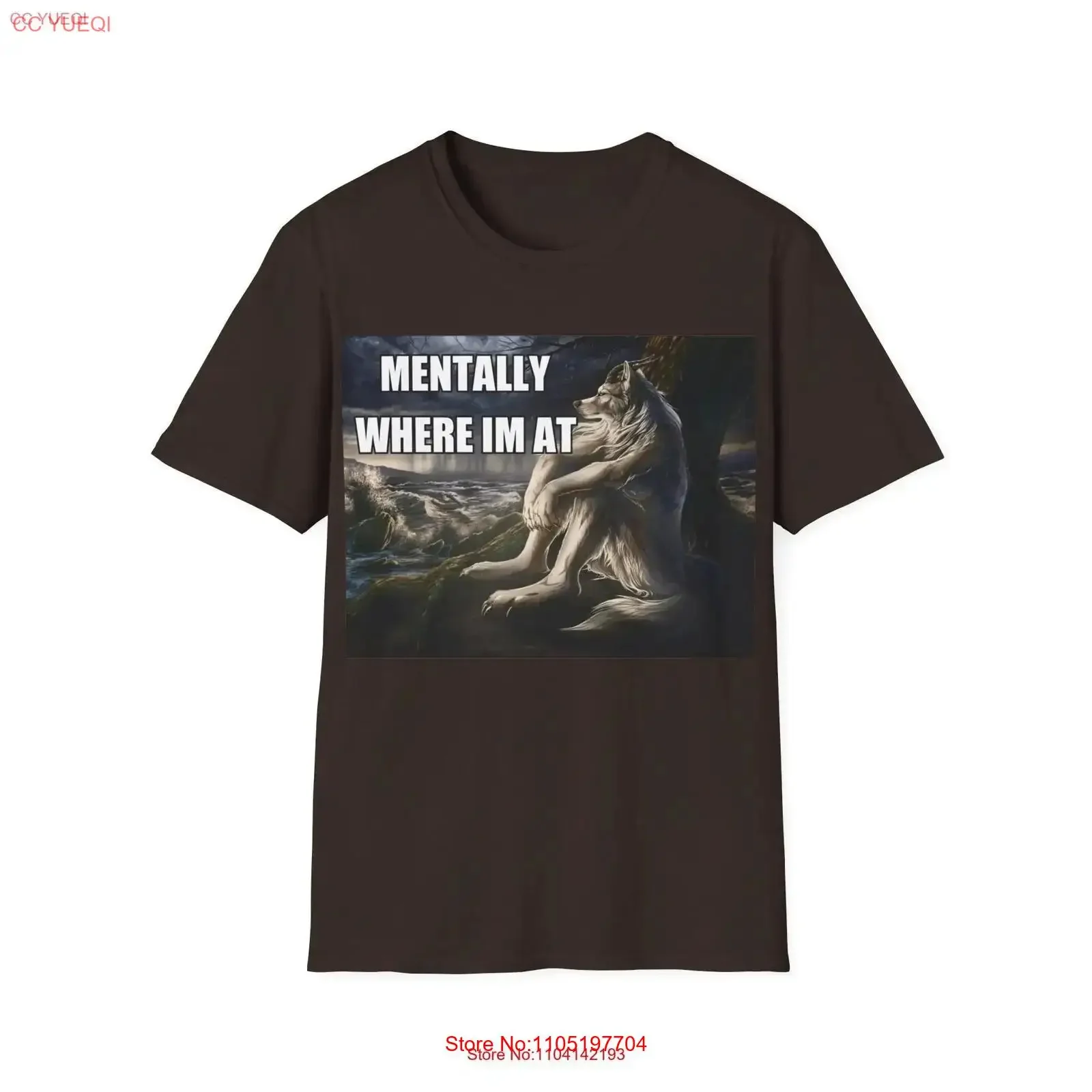 عقليا حيث أنا يجلس الذئب مضحك ميمي وايز ايمو سخيفة الحيوان تي شيرت الوعي بالصحة العقلية خمر غسلها تنفس #1