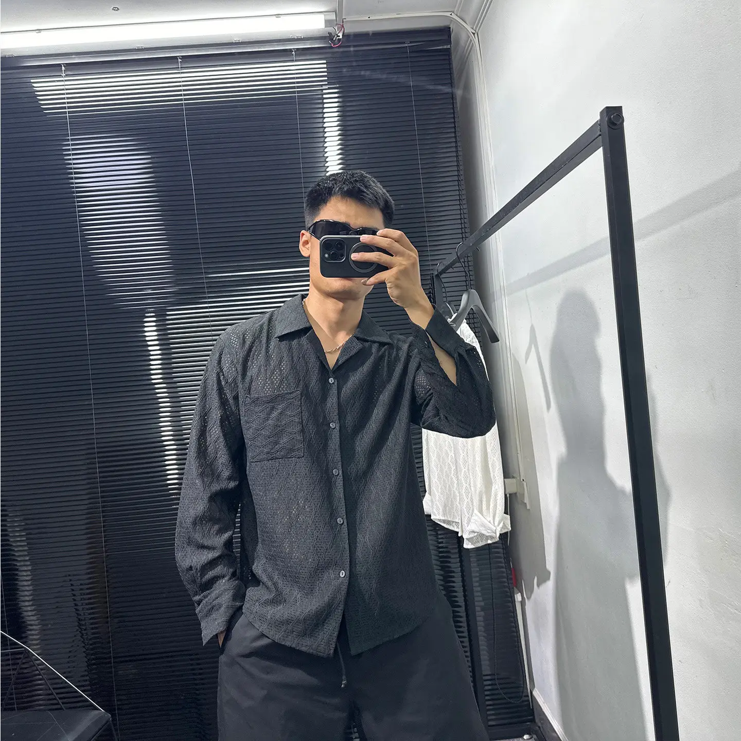 Dark Design Avant-Garde Hollow Embroidered Shirt Men's Autumn Retro Loose Casual Versatile Long Sleeve