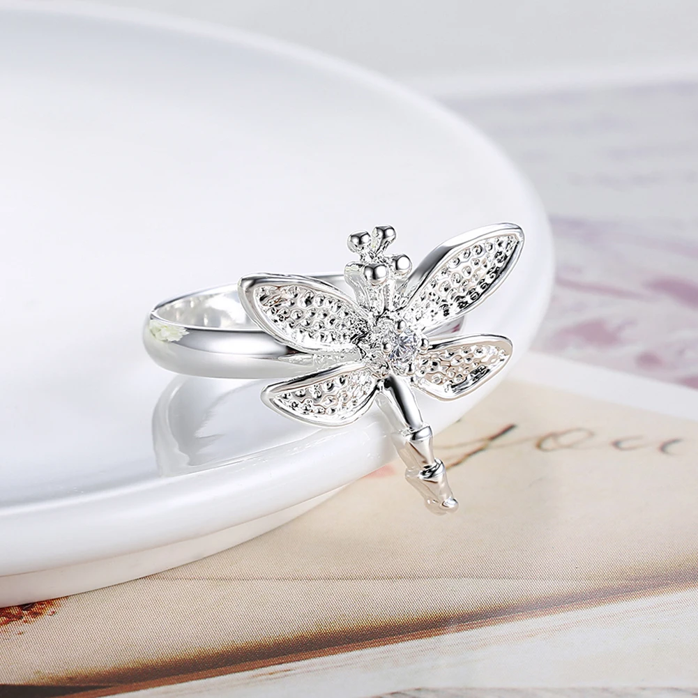 korean fashion 925 Sterling Silver noble crystal beautiful Dragonfly Rings For Women wedding accessories Party Jewelry gifts