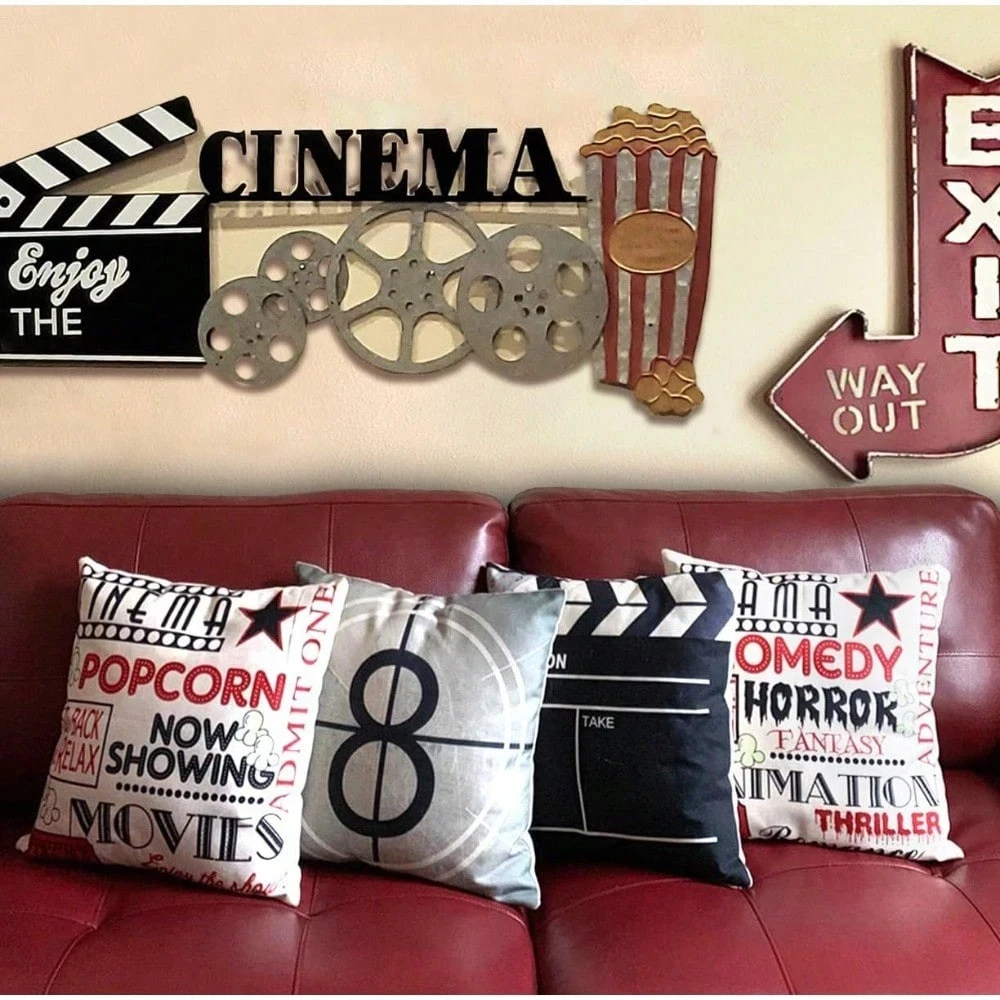 Fundas de almohada para cine, poliéster con estampado 2D de doble cara, decoración de cine con diseño de palanca de control de palomitas, fundas decorativas para cojines, 1 ud.
