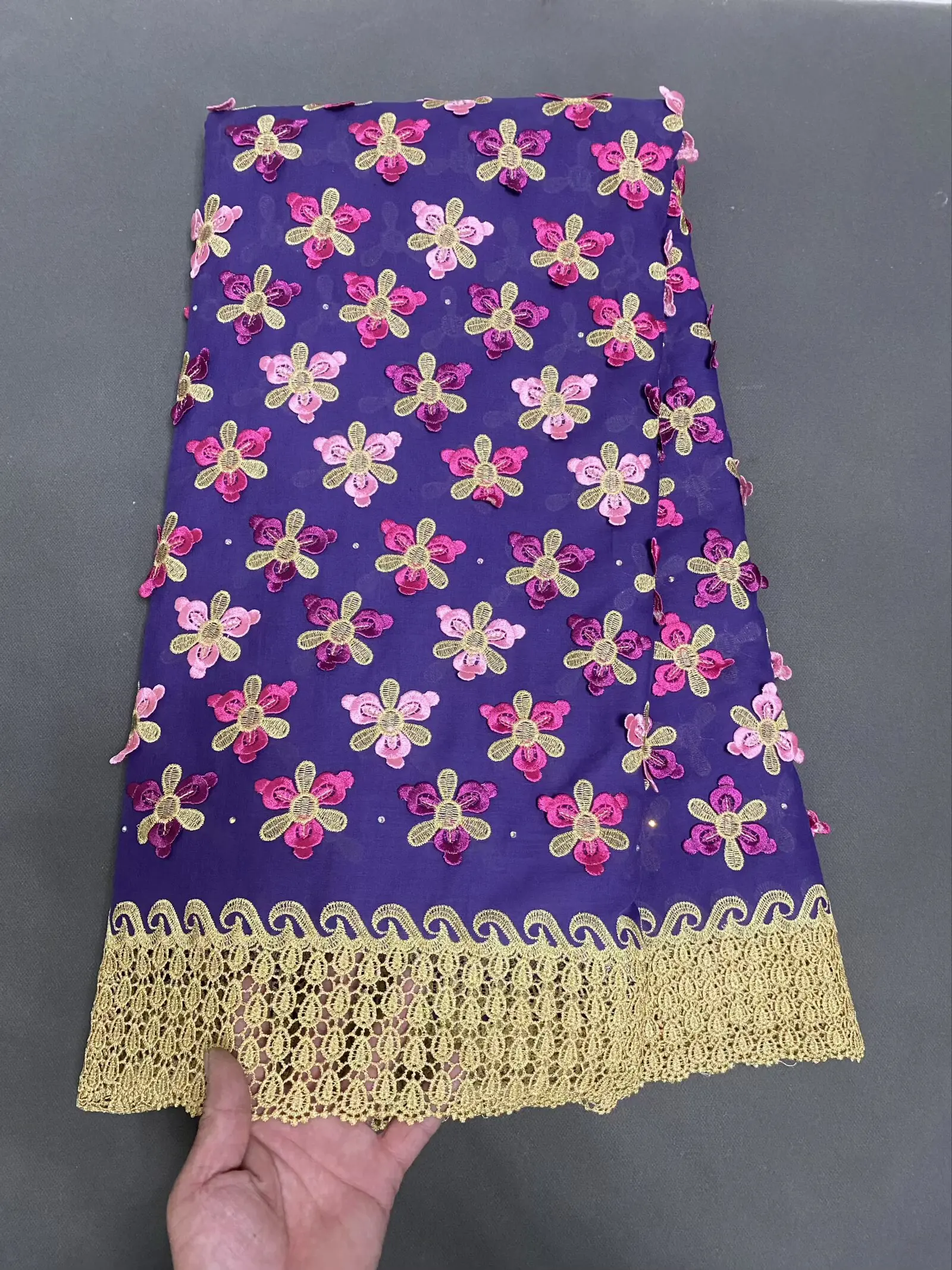 2026 African Nigerian Tulle Lace Fabric for Dress Sewing High Quality Damask 3D Cotton Pure Embroidery Wedding Party 5Yar H190-1