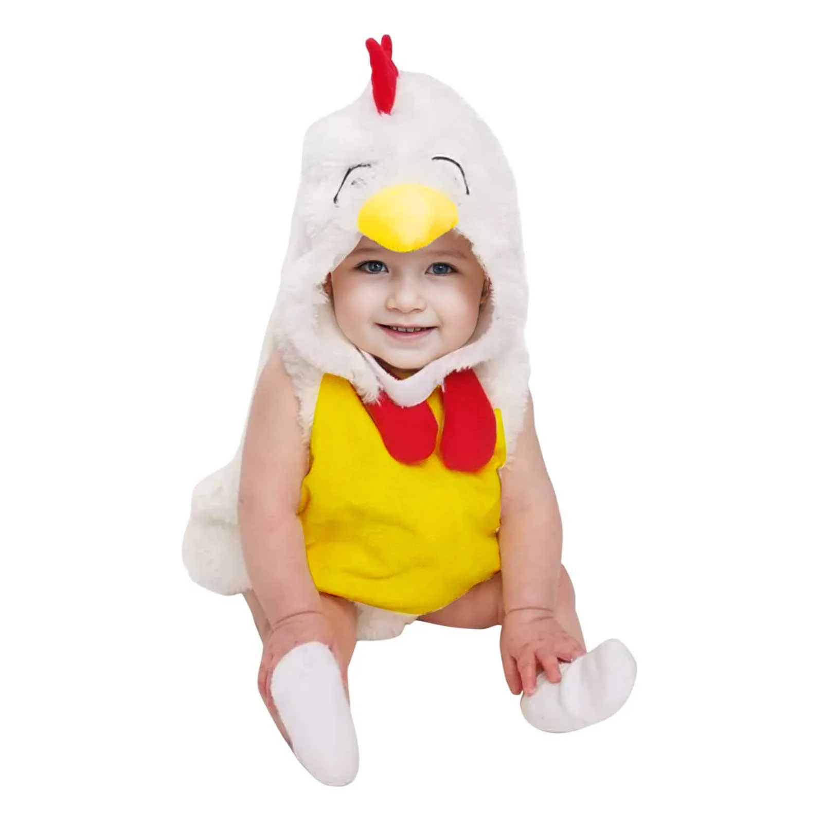 Infant Boys Girls Cosplay Chicken Animal Costume Winter Fleece Hooded Romper Bodysuits Clothes for Halloween Carnival Costume