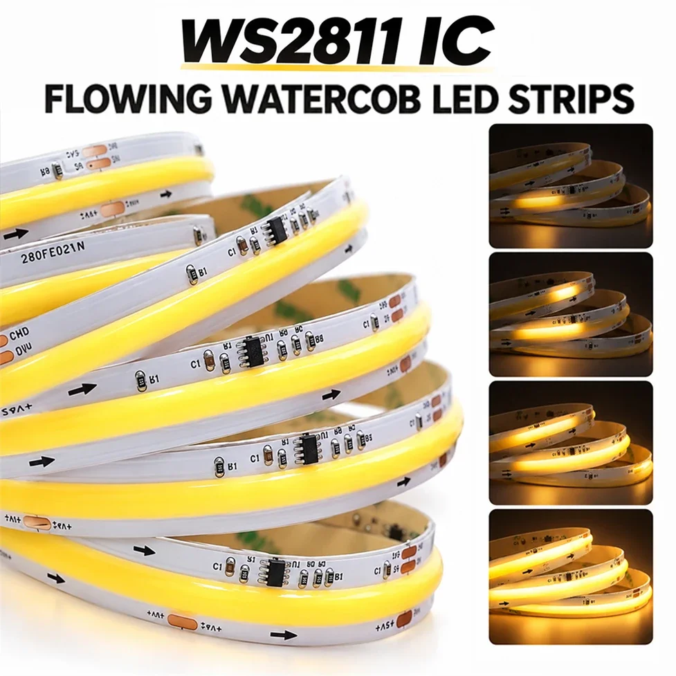 DC24V COB Running Water Flowing LED Strip Lights WS2811 IC Flexible Linear Lamp 10m-0.5m Addressable Home Lighting Decoration