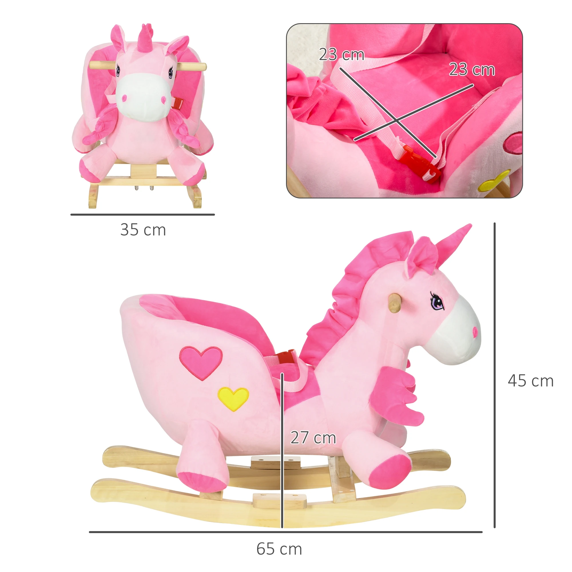 Imagen 4: HOMCOM Caballito Balancín para Bebés en Forma de Unicornio 65x35x45 cm Rosa