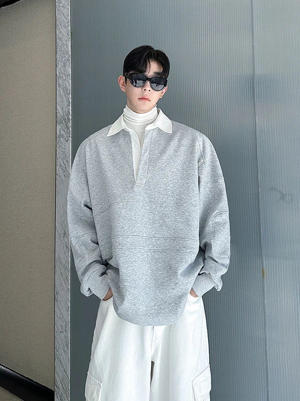 

Thiened Fce Hoodie Men's Korean Sle irt Collar Sweatirt Autumn Winter Casual Loose Fit Long Sve Warmth Comfortable