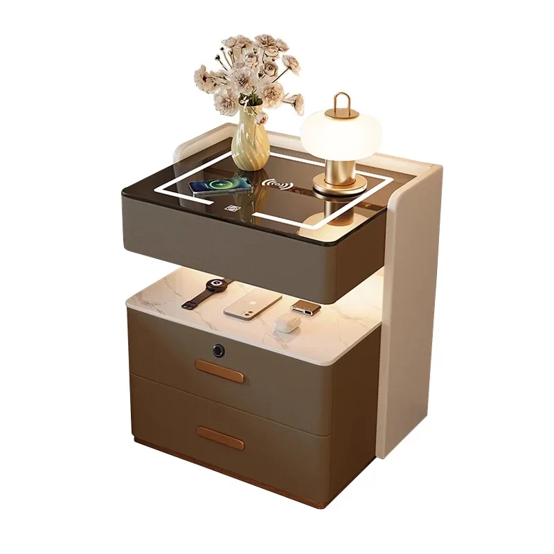 أثاث غرفة النوم، محطة شحن حديثة، مصابيح منضدة متعددة الوظائف، طاولة بجانب السرير الذكية مع مساحة تخزين وقفل ذكي #1