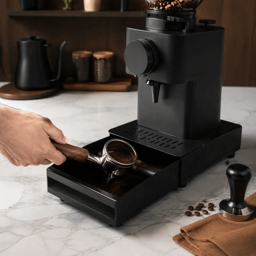 Stainless Steel Coffee Knock Box Removable Knock Bar Thickened Design Coffee Grounds Container 7.1 x 11 x 2 in Non-slip Base