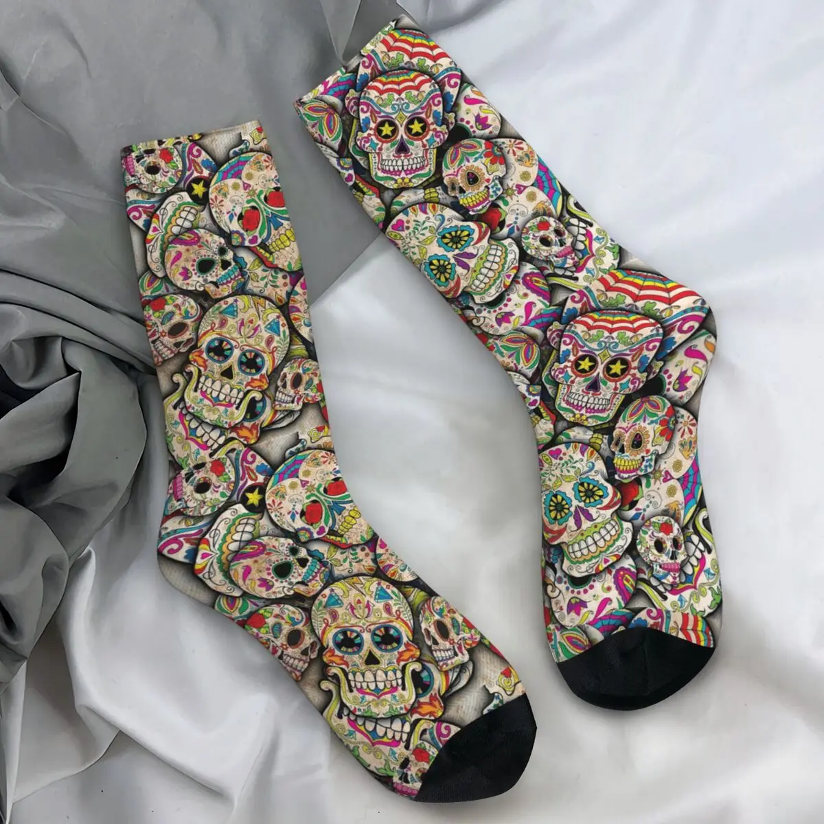 Sugar Skull Collage Socks Gothic Leisure Stockings Autumn Non Slip Men Socks Breathable Design Outdoor Socks