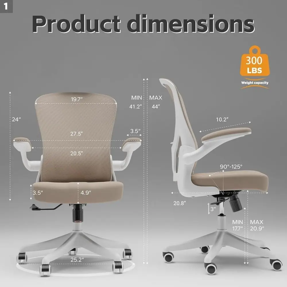 Adjustable Lumbar Support Ergonomic Office Chair with Flip-Up Armrests and Padded Seat for Comfortable Home/Office Use