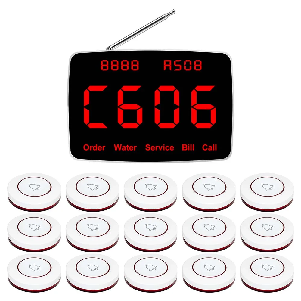 JINGLE BELLS CTM368 Wireless Waiter Calling System Restaurant Pager 15 Pcs CTT12 Call Button Customer Service for Hookah Cafe