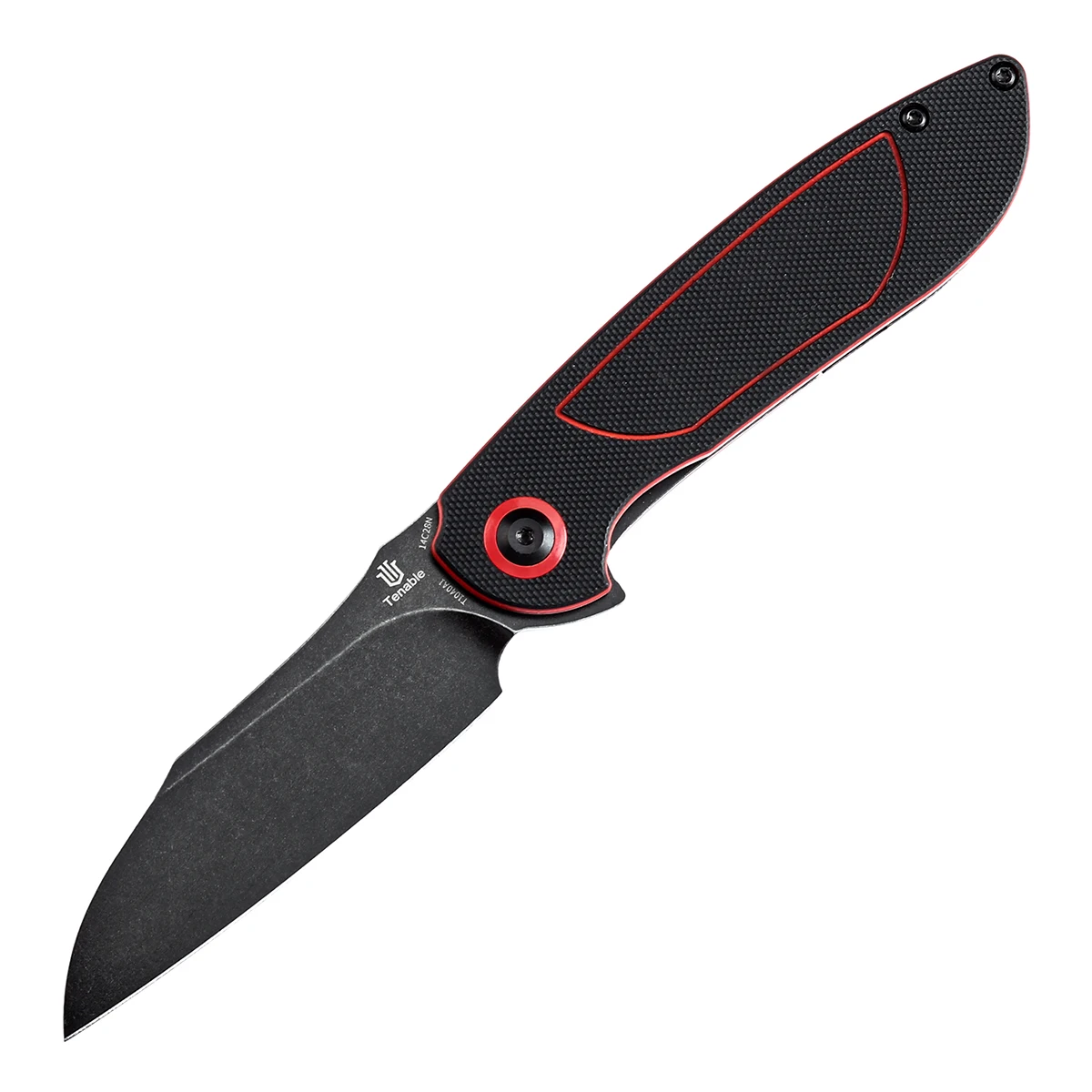 Tenable Knives Prometheus T1040A1 Blackwash 14C28N + Black and Red G10 Handle D.O.C.K. Designed Flipper Pocket Knife for EDC