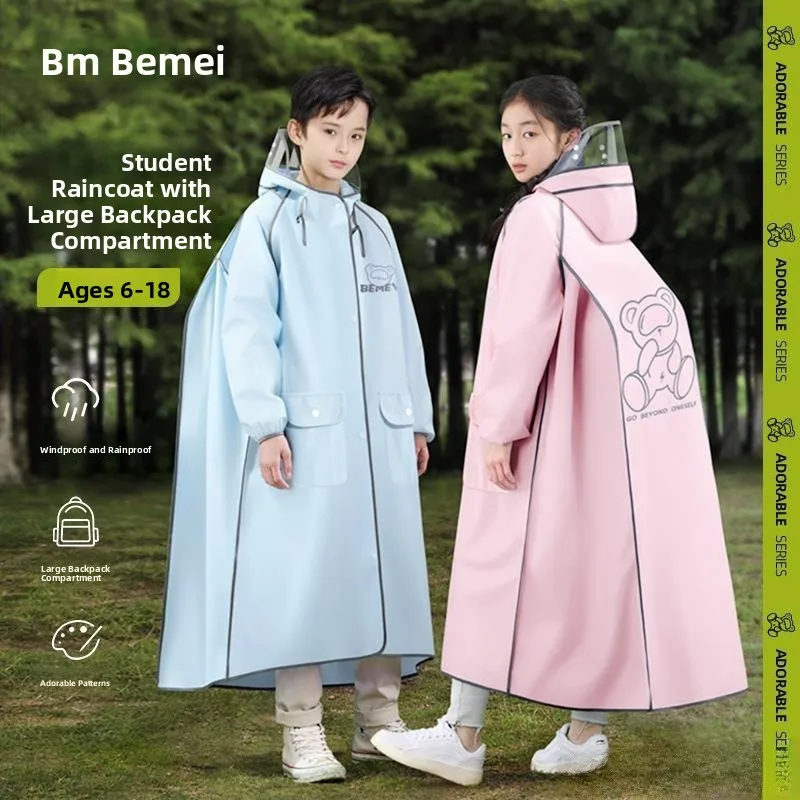 

Детский длинный дождевик-комбинезон для мальчиков, школьный, с местом для рюкзака, дышащий, пластиковый, для школы