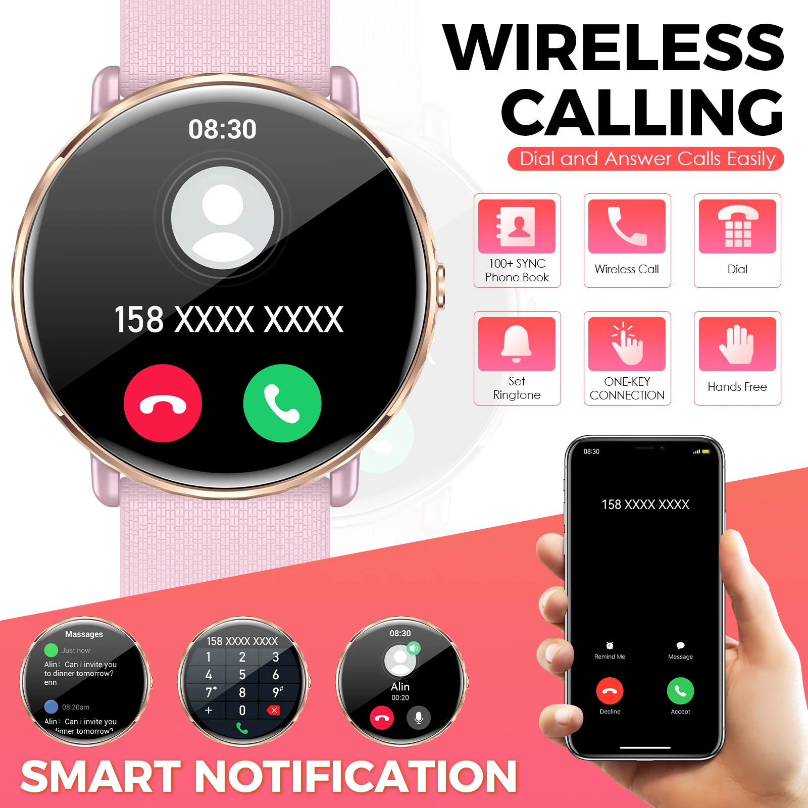 EIGIIS Smart Watch for Men Women  1.78" AMOLED Call/Answer Fitness Tracker Heart Rate Sleep Blood Oxygen Monitor IP68 Waterproof