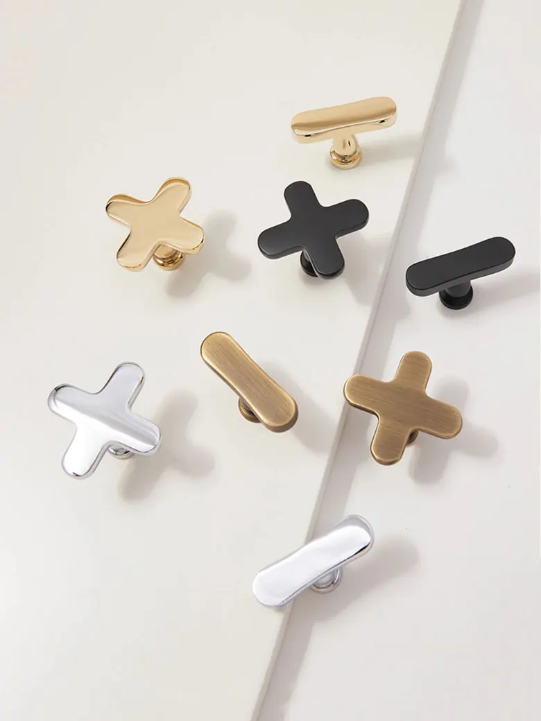 Creative Plus Minus Sign Cabinet Handles Brass Drawer Knobs for Children's Room Gold Silver Wardrobe Pulls Kitchen Accessories