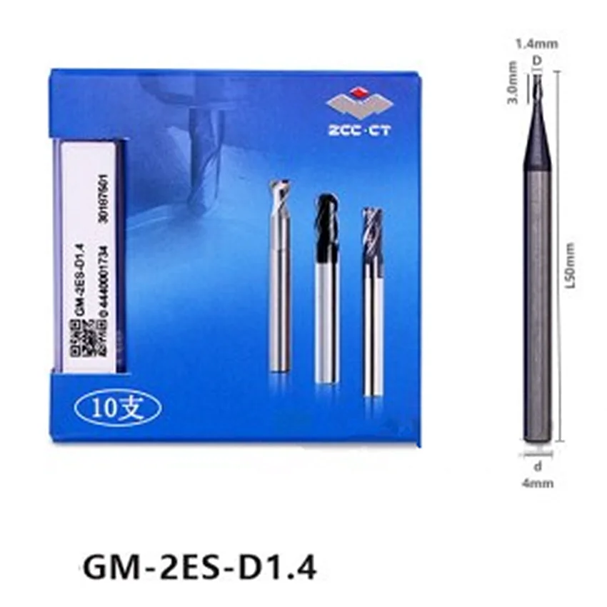 GM-2ES-D1.4 ZCC.CT GM-2ES Two blade straight handle Small diameter Flat end milling cutter Φ1.4*3.0*50 2T 2 Flutes Flat End Mill