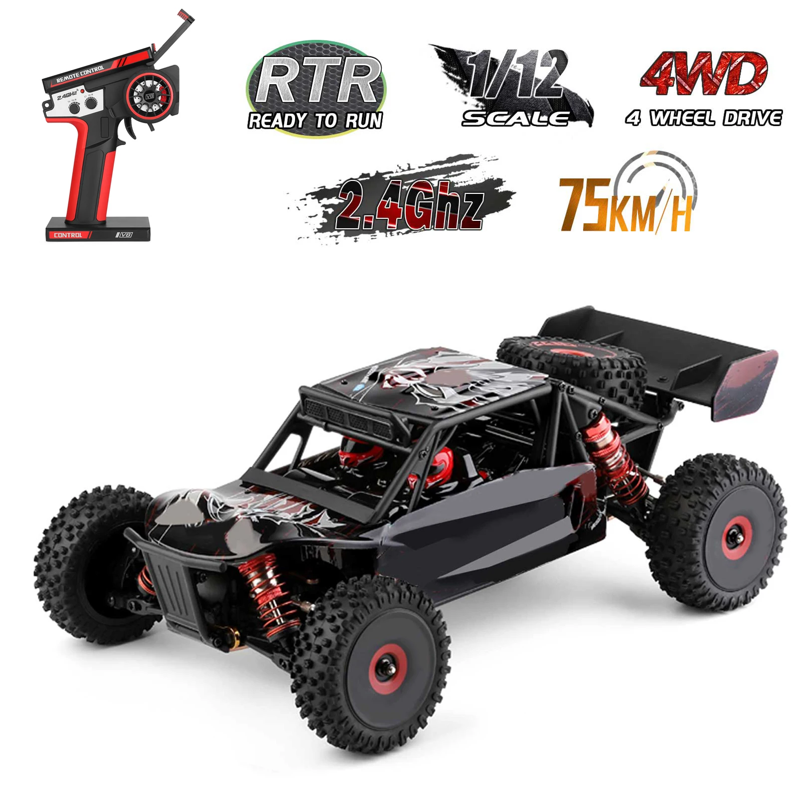 WLtoys 124016 Remote Control Car Off-Road Car High Speed Remote Control Crawler 1/12 2.4GHz Race Car 75km/h 4WD RTR Metal Chass