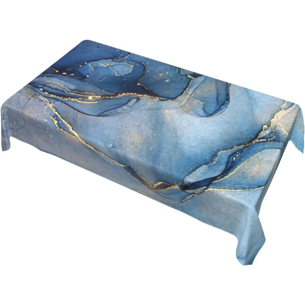 مفارش طاولة مستطيلة من الرخام الذهبي الأزرق التجريدي غطاء طاولة قابل للغسل لحفلات طعام المطبخ مقاس 60 × 90 بوصة