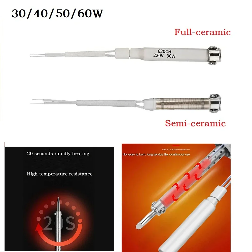 1pc 30W-60W Semi/All Ceramic Core Soldering Iron Core Heating Element Replacement Welding Tool Metalworking Accessories