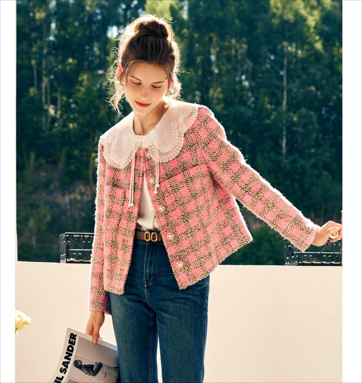 

OLrain Women Tweed Jackets 2025 Autumn Contrast Color Plaid Elegant Coats Wool Blend Short Jacket Ladies Outerwear O22QW65115