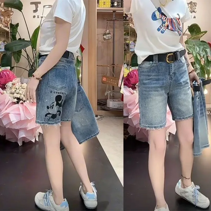 

명품옷 카피 Plus Size Disney Mickey Mouse High Waist Denim Shorts Women Summer Vintage Straight Leg 4" Inseam Slimming Trendy Capris