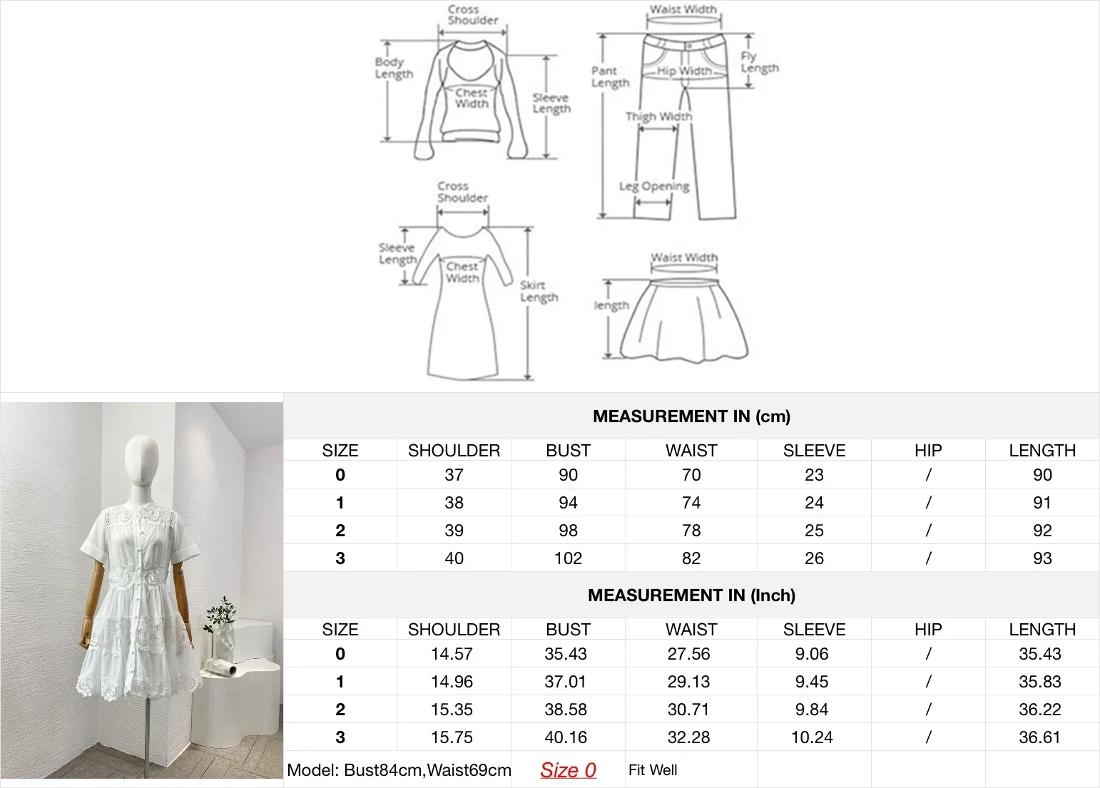 Hoge kwaliteit Elegantes witte mini-jurk met korte mouwen en kantborduurwerk