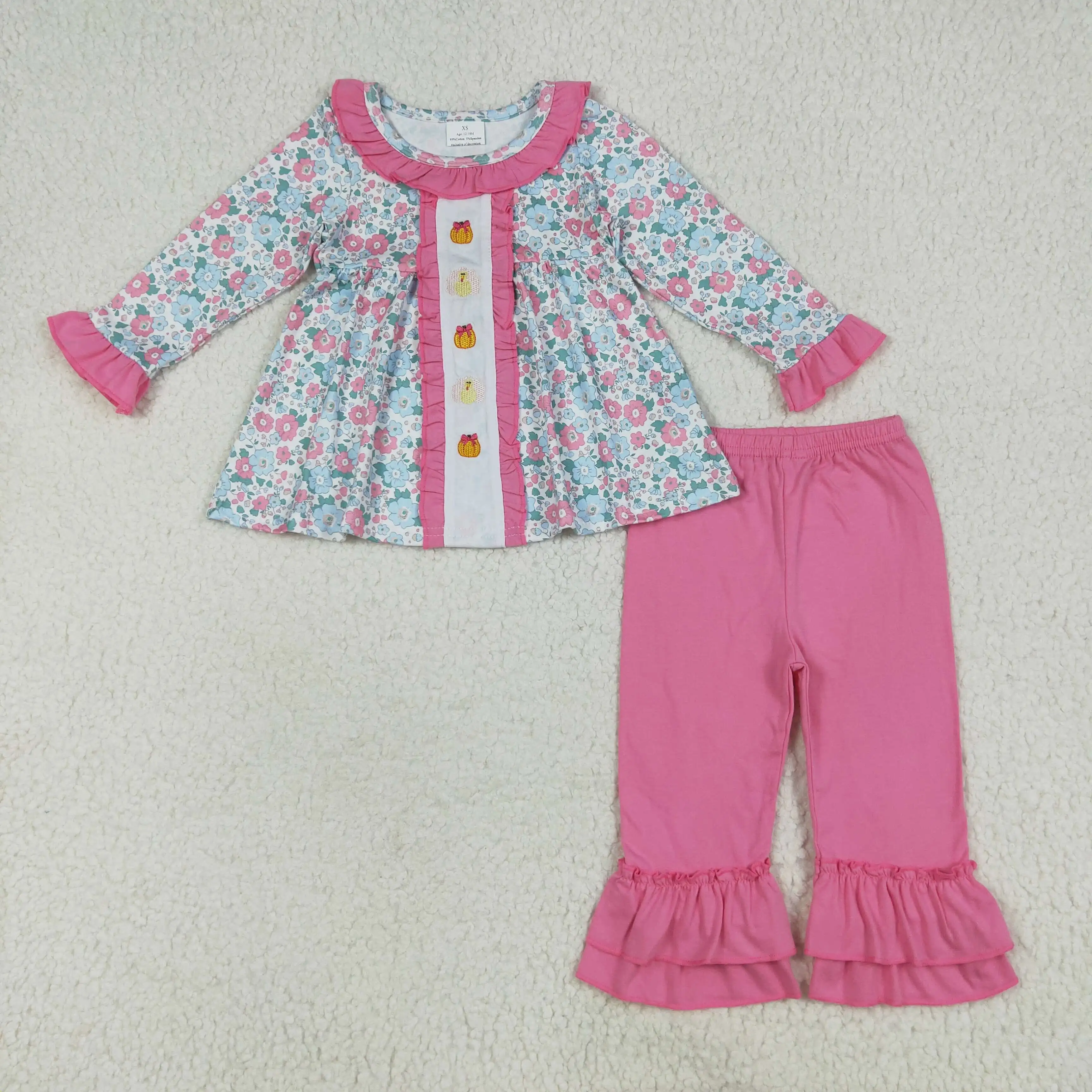 

In Stock Pumpkin Flowers Tunic Top Orange Pants Girls Fall Outfits Wholesale Toddlers Boutique Fashion Clothes