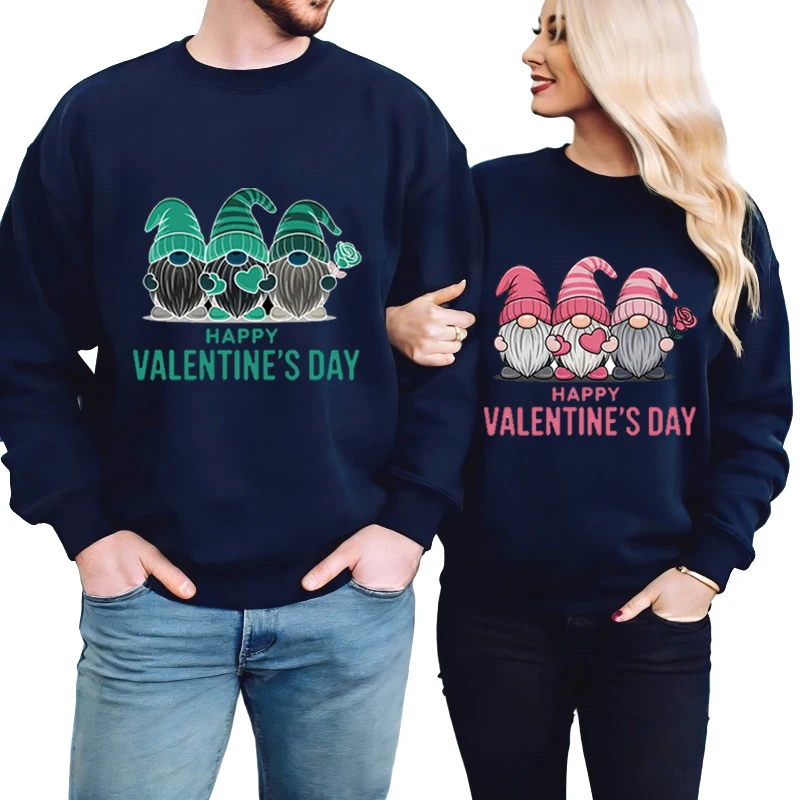 Happy Valentine's Day. Lovers' Clothes Couples Dress Gnome Figurine Pattern Couple Outfits Couple Jumper Kersttrui Matching