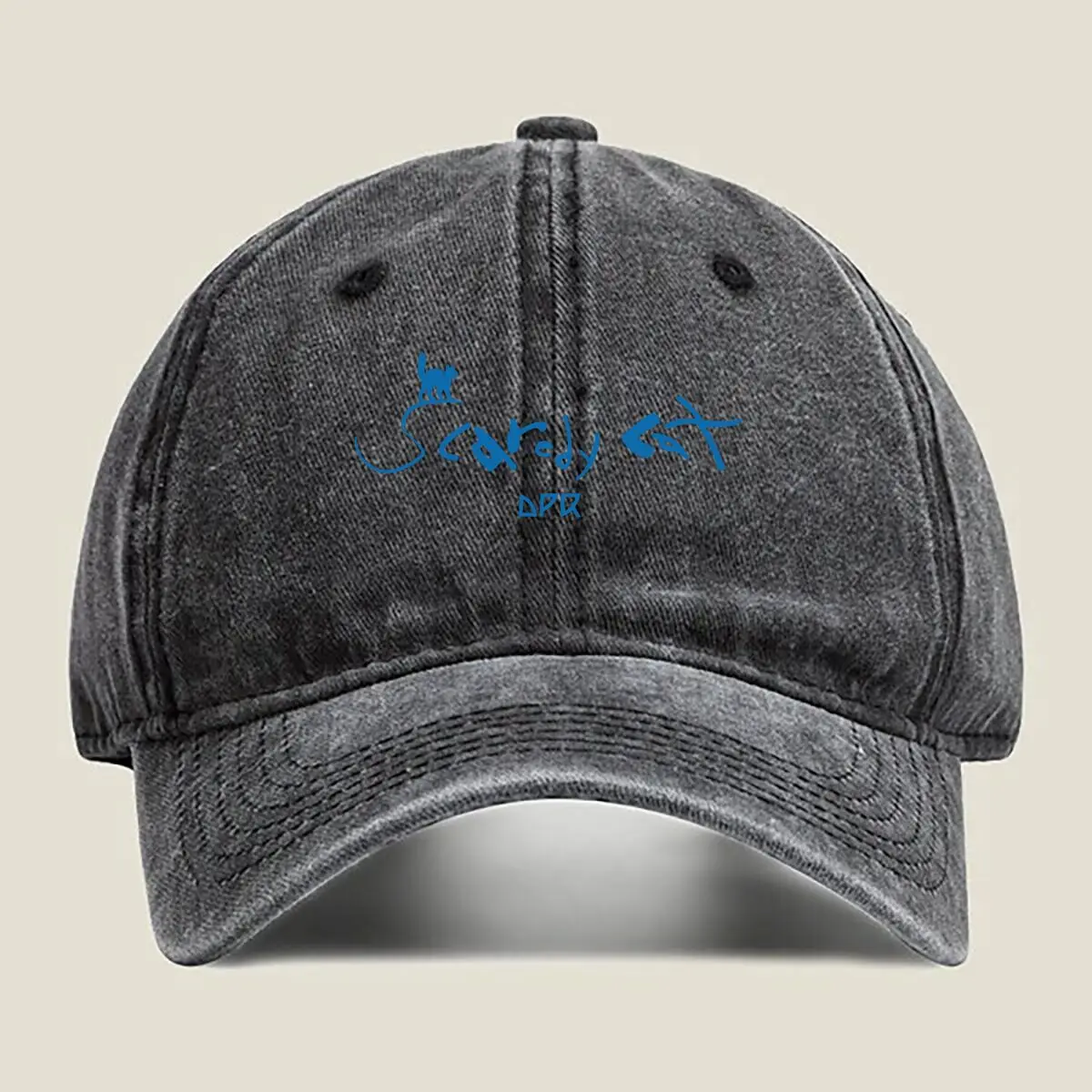 

Cat Art - Blue, Minimalist, Text, Bold, Subtle - Themed Design Washed Baseball Cap