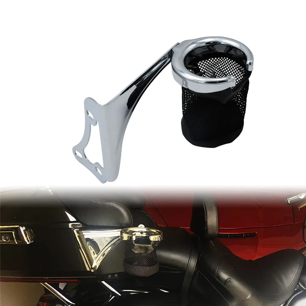 Motorcycle Chrome Rear Drink Cup Holder Passenger Metal For Harley Road Electra Glide Tri Glide Ultra Classic FLHTK FLHTCU