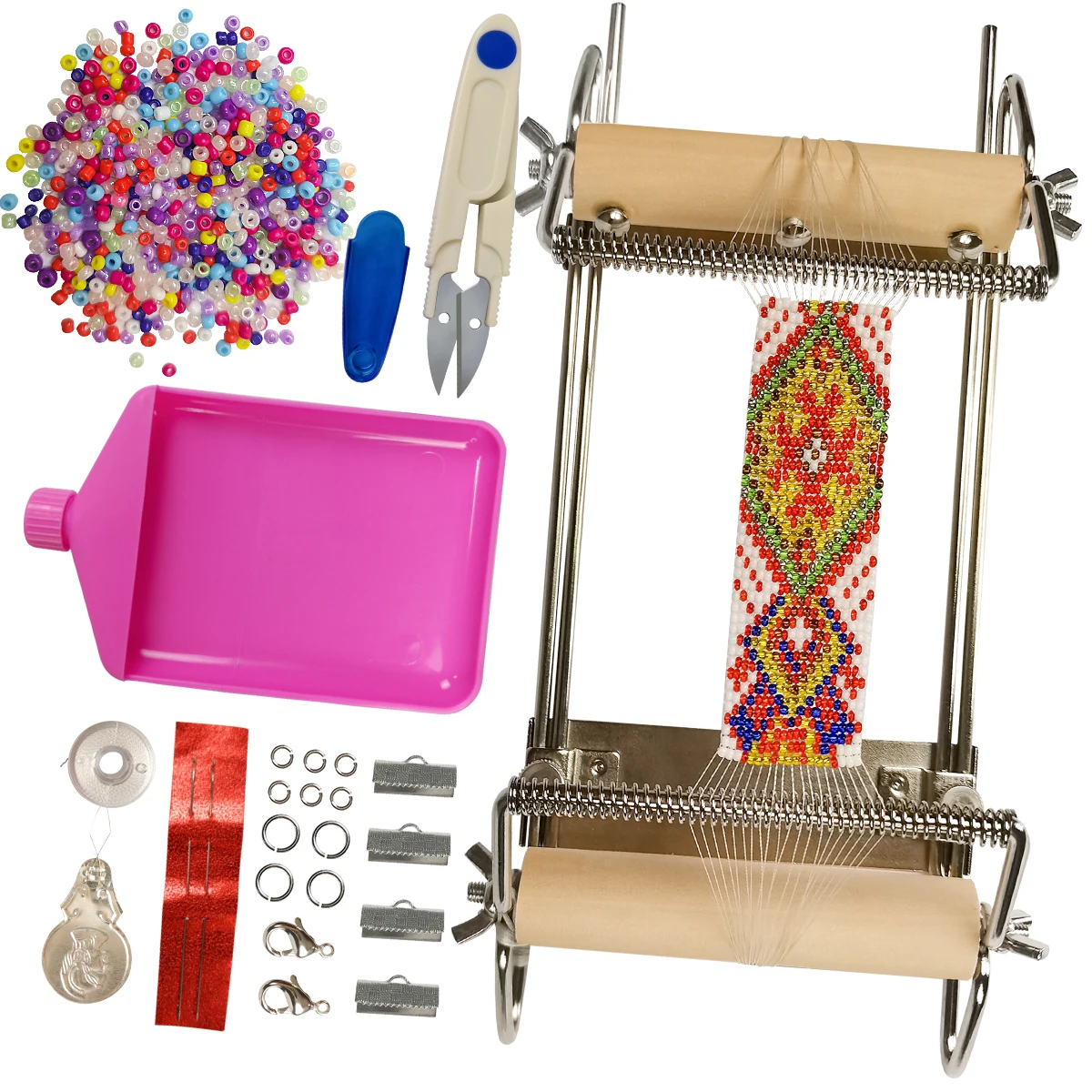 Xuqian Adjustable Bead Loom Kit with Seed Beads Beading Needle Funnel Tray Lobster Clasp Jump Rings Bead Mat  Jewelry Making Kit