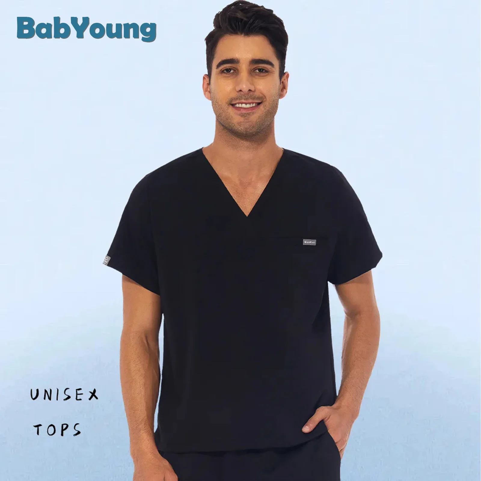 

Men Scrub Shirt Opening Room Medical Clothes Doctor Costume Unisex Nurse Nursing Uniforms Short Sleeve Spa Blouse Dentistry Tops