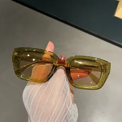 Fashion Vintage Luxury Brand Designer Olive Green Square Sunglasses Women For Men Sun Glasses Punk Popular Rivet Outdoor Shades