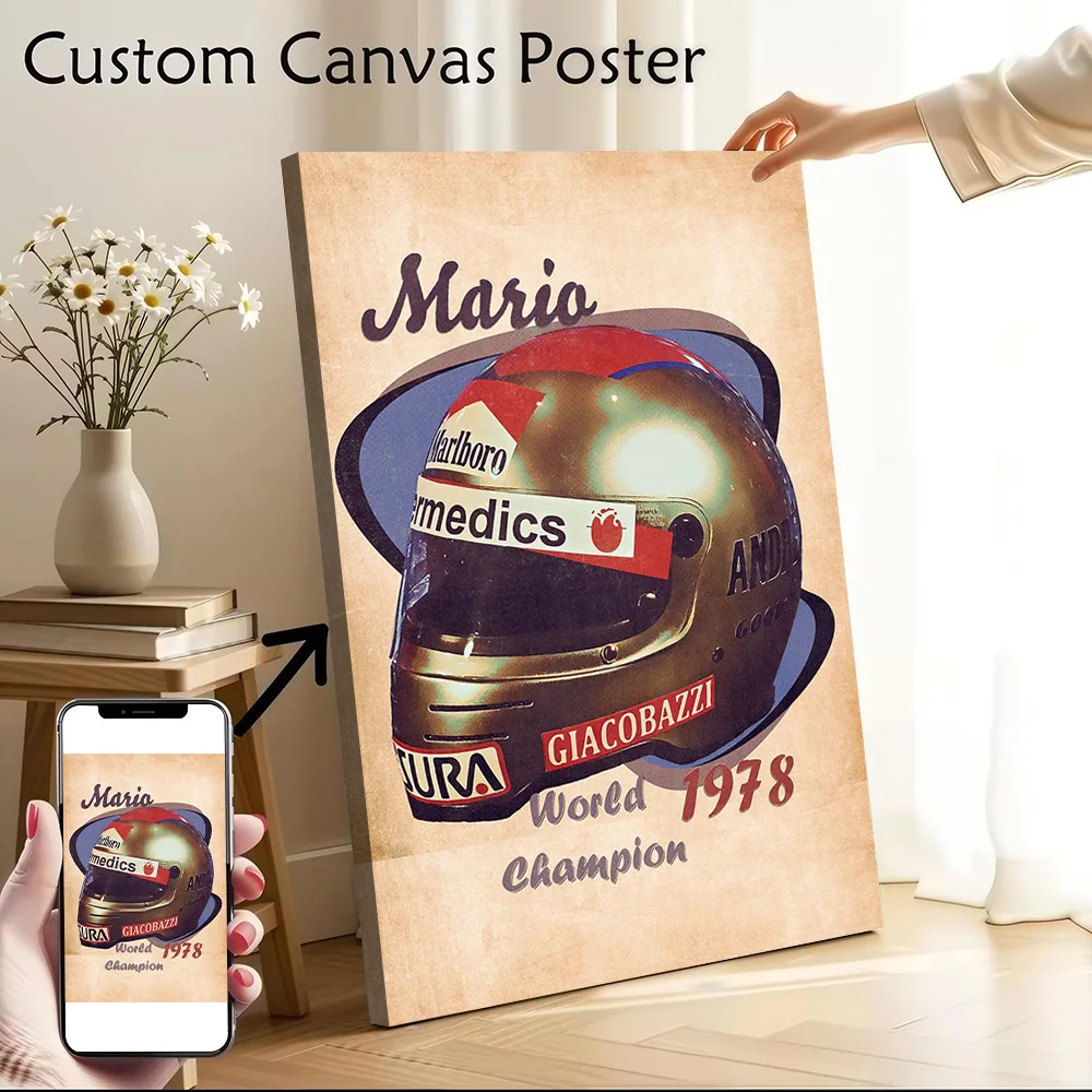 Mario Andretti Helmet Printed Canvas Poster Personalized High Quality Wall Art Paintings for Home Decor Accessories Bedroom the