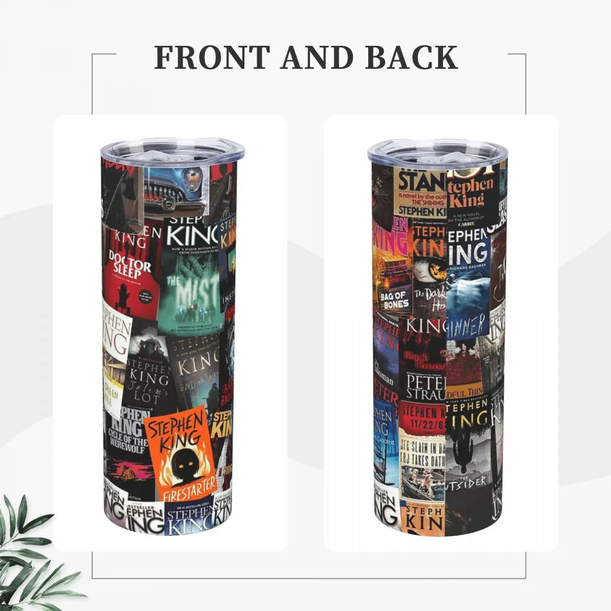 Stephen King Book Covers, Horror Bookworm Stainless Steel Tumbler Vacuum Insulated Mugs Thermal Cold Cup Straws With Lid 20oz
