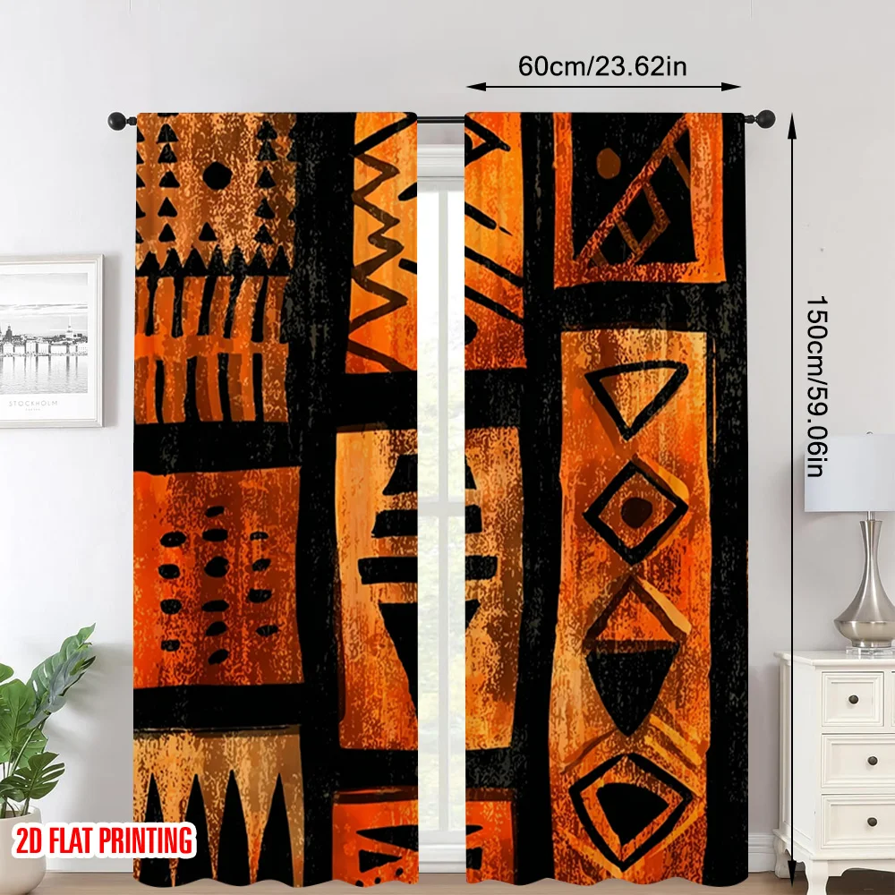 2pcs 2D flat printing Window Curtains African Tribal Versatile 100% Polyester Without Electricity Holiday Decorations Use for