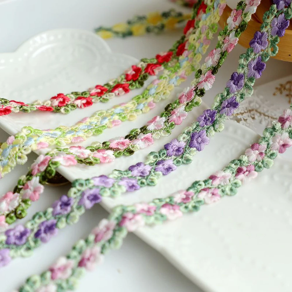 1Yard Embroidered Flower Lace Trim Wedding Dress Ribbons Fabric Trim DIY Craft 2CM Wide