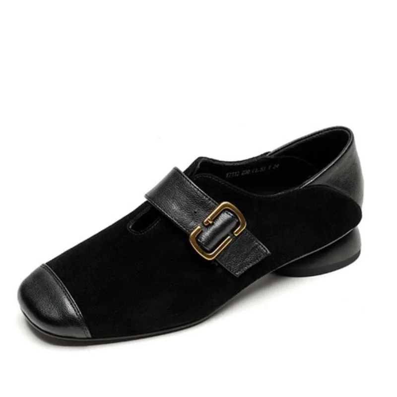 Dilalula 2025 Popular Genuine Leather Buckle Up Pumps Women Round Toe Mary Janes Shoes Female Low Thick Heels Casual Shoes