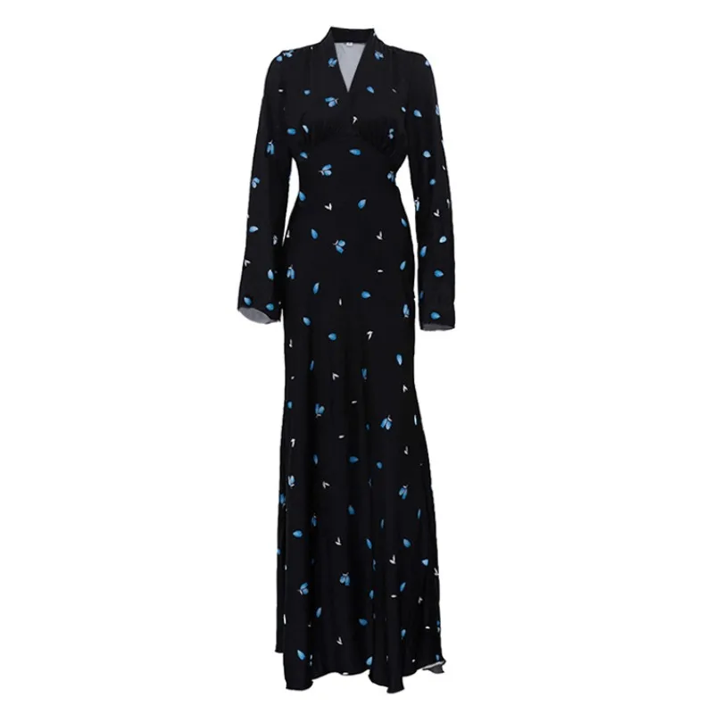Damen Blumenmuster Korsett-Abendkleid, V-Ausschnitt, Geraffte Taille, Glänzender Satin, Schwungvolles Meerjungfrau-Gästekleid, Cocktail-Maxikleid – Detail 8