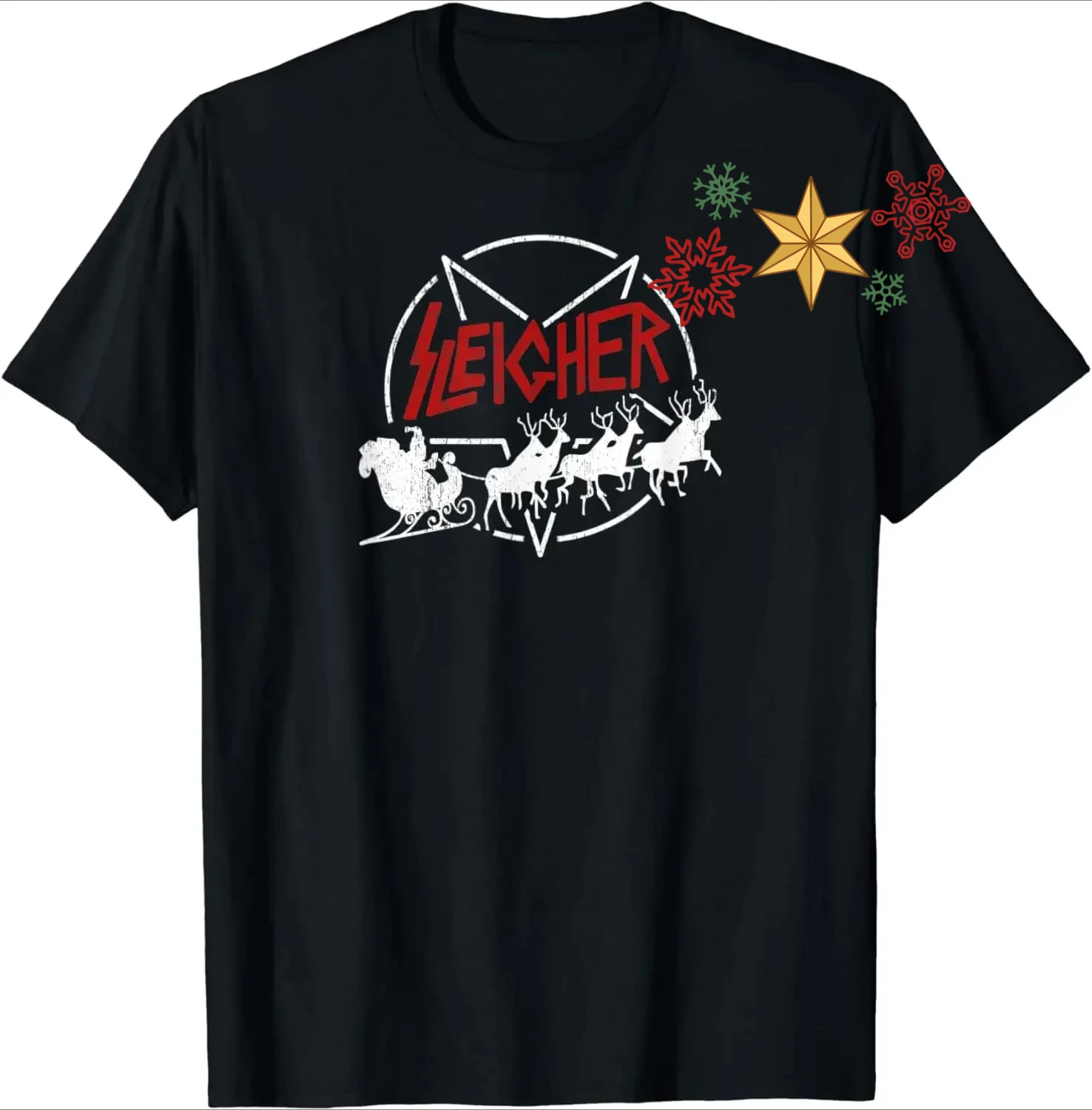 Sleigher Christmas Reindeer Sleigh Xmas Gifts T-Shirt 100% Cotton O-Neck Summer Short Sleeve Casual Mens T-shirt Size S-3XL