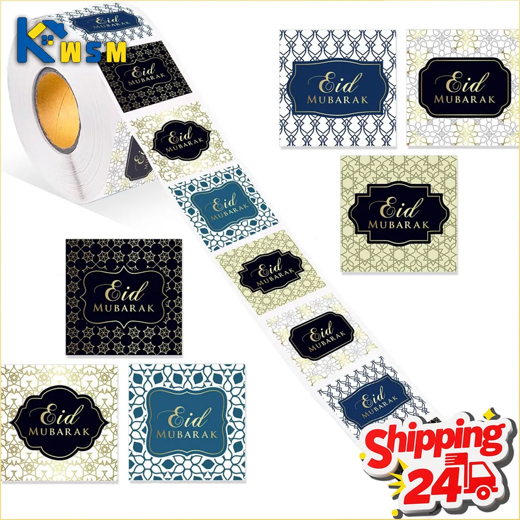 500PCS/1Roll Eid Mubarak Stickers Ramadan Islamic Party Decorations Self Adhesive Labels for Envelopes Gift Wrapping Supplies